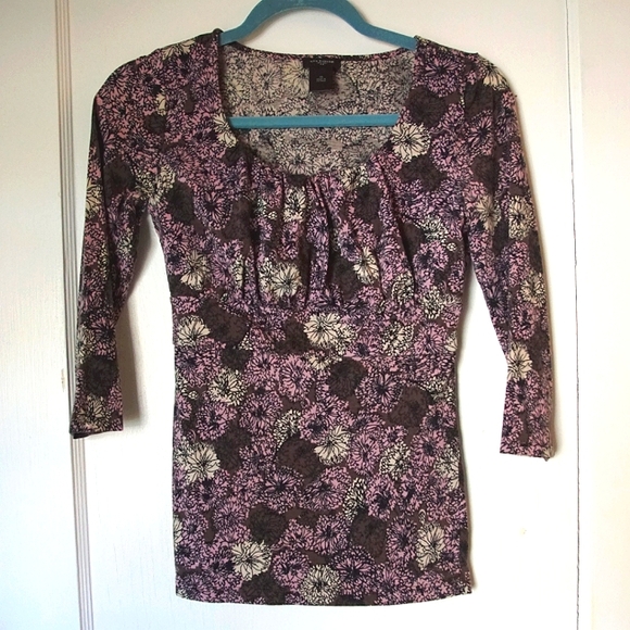 Ann Taylor flowered shirt 3/4 sleevep - Picture 1 of 6